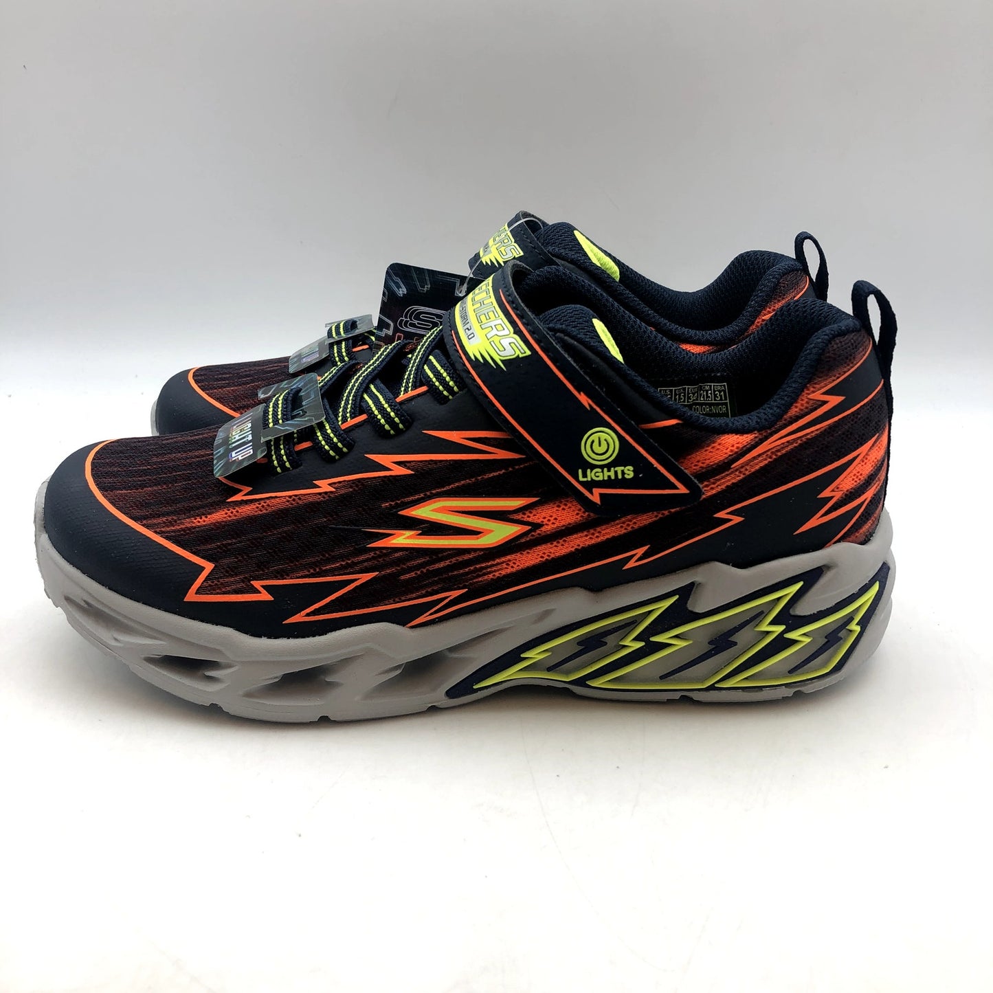 SKECHERS Boys Light Storm 2.0 Bolt Brights Sneakers Size 2.5 Orange Green NIB