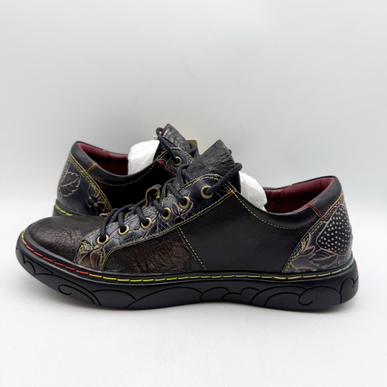 L'Artiste Womens Danli-Bloom Sneakers EU 38 US 7.5-8 Black Leather NWOB