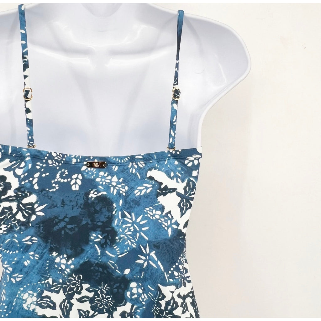 LAUREN RAPLH LAUREN Women's Patchwork Tankini Top Size 8 Blue Indigo NWT