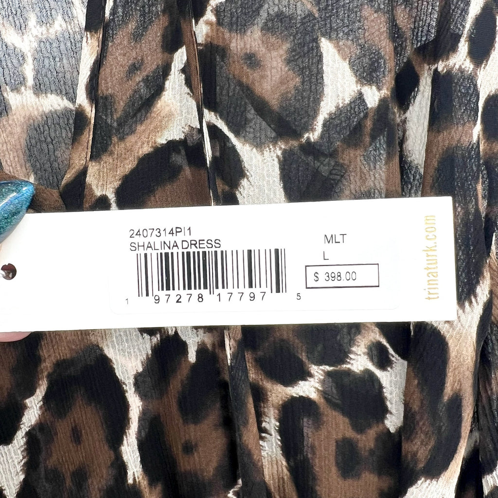 TRINA TURK Women's Shalina Tie-Waist Maxi Dress Large Black Lampoul Leopard NWT