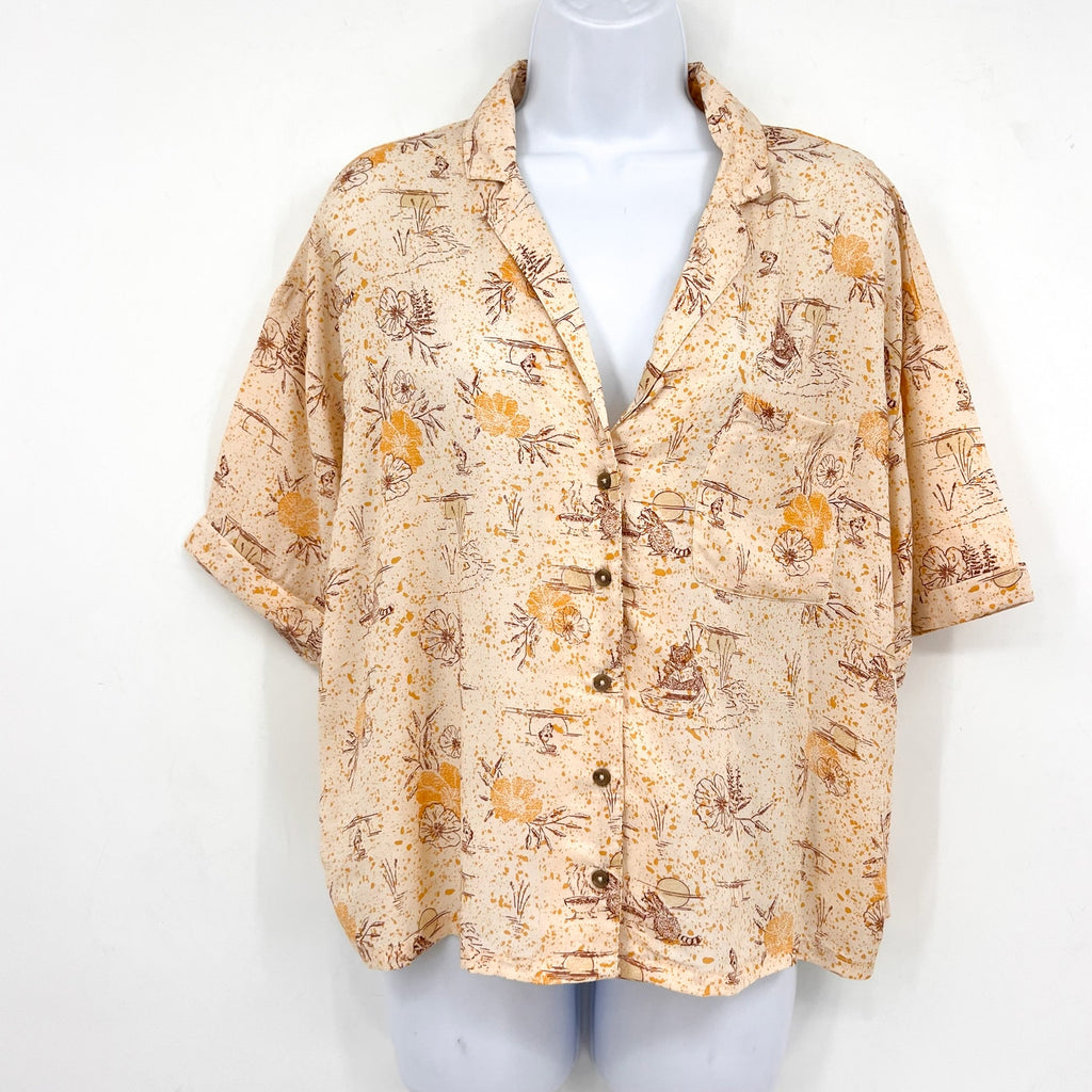 PRANA Women's Iguala Cropped Shirt Top XL Golden Hour Escape Button Front NWT