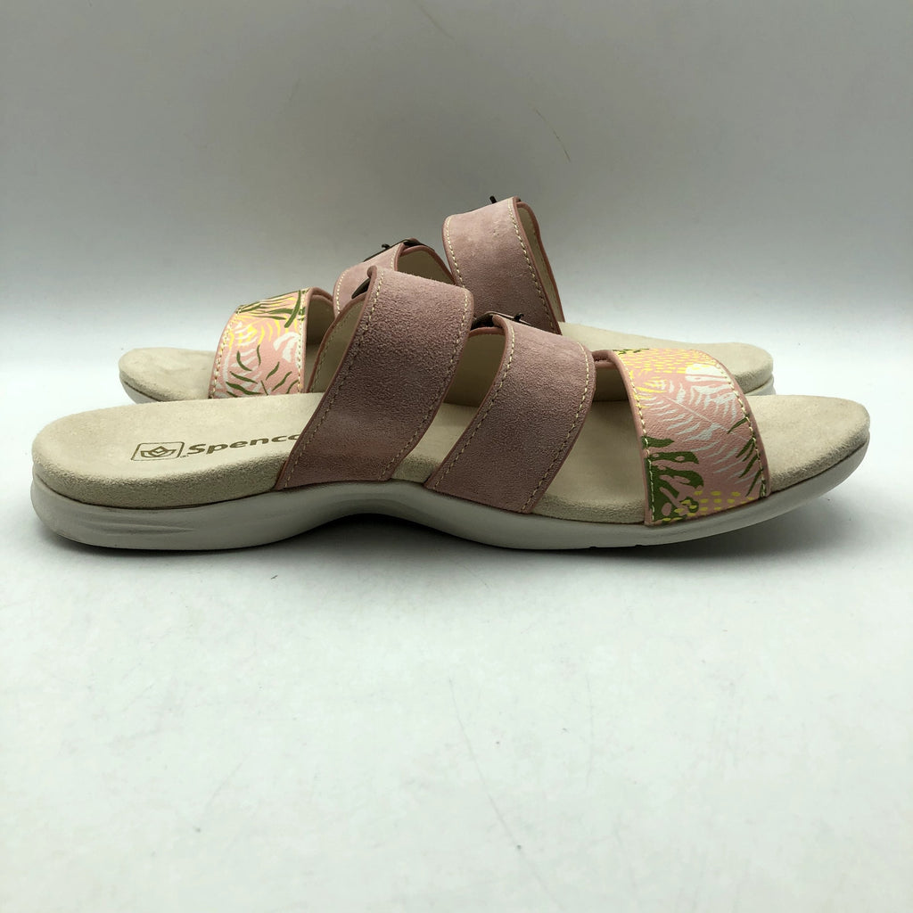 Spenco Womens Orchid Saddle Sandals Size 7.5 Pink Tan 3 Strap Slides NIB