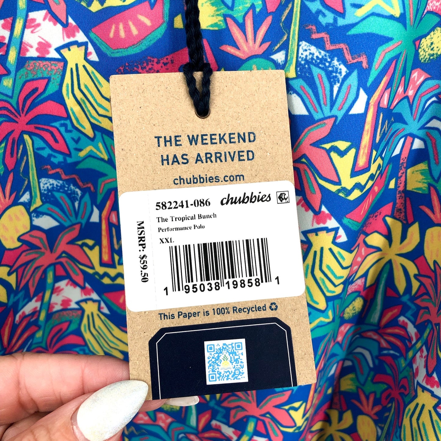 CHUBBIES Mens Performance Polo XXL Blue Multi Tropical Bunch Short Sleeve NWT