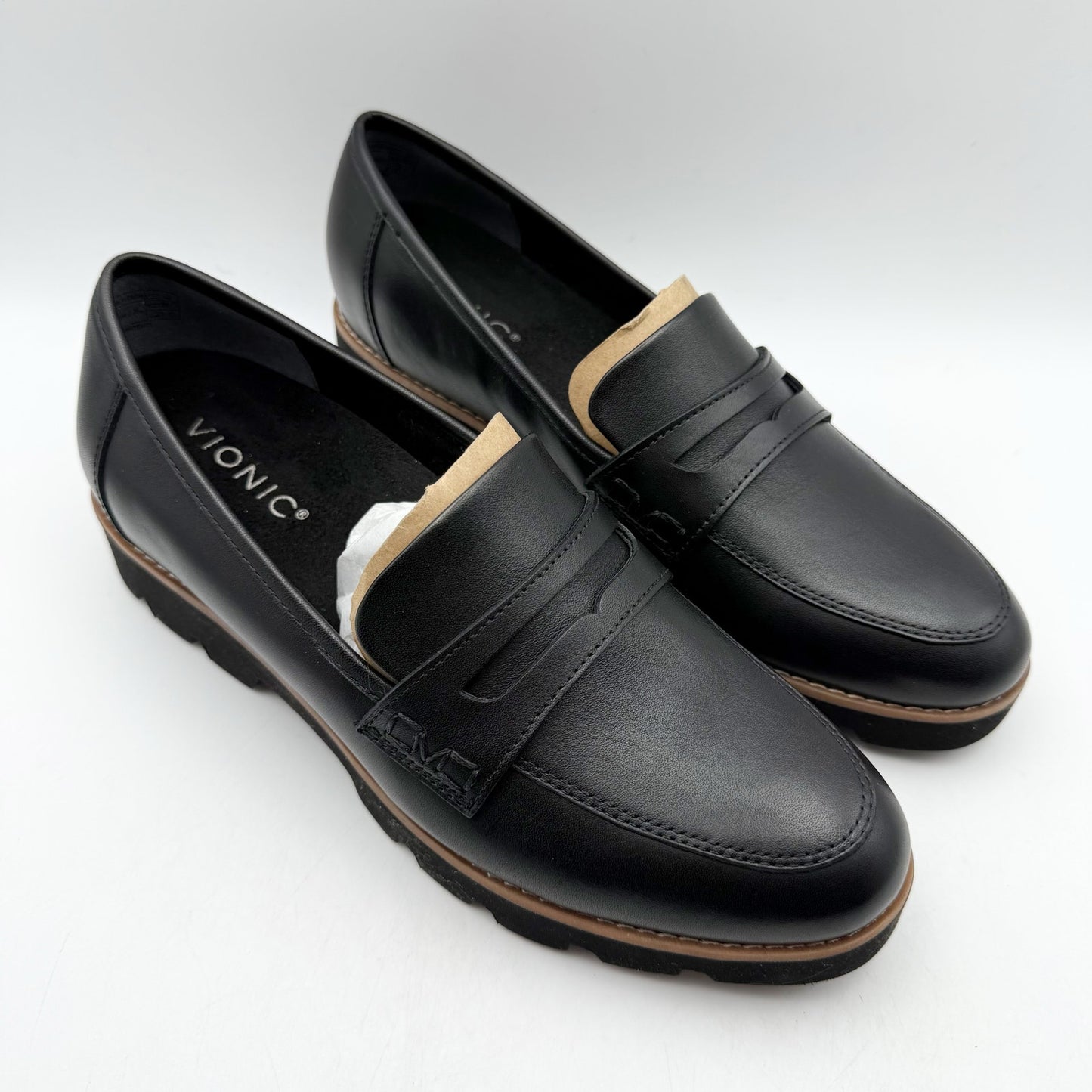 Vionic Womens Cheryl ll Loafers US 7 Wide EU 37 Black Leather NIB