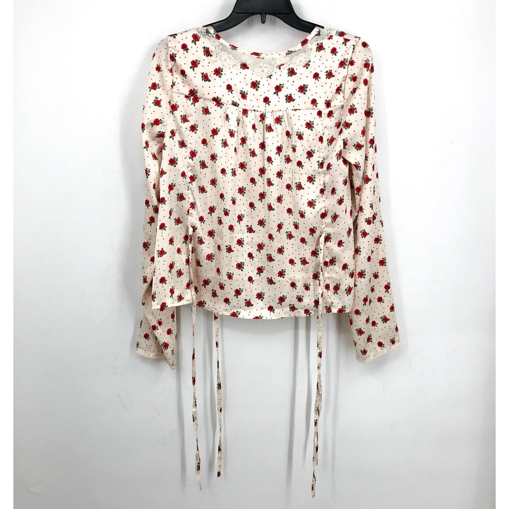 FREE PEOPLE Women's Field of Roses Top Medium Cream Red Long Sleeve NWOT