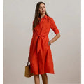 LAUREN RALPH LAUREN Tie-Front Linen Shirtdress Size 6 Orange Short Sleeve NWT