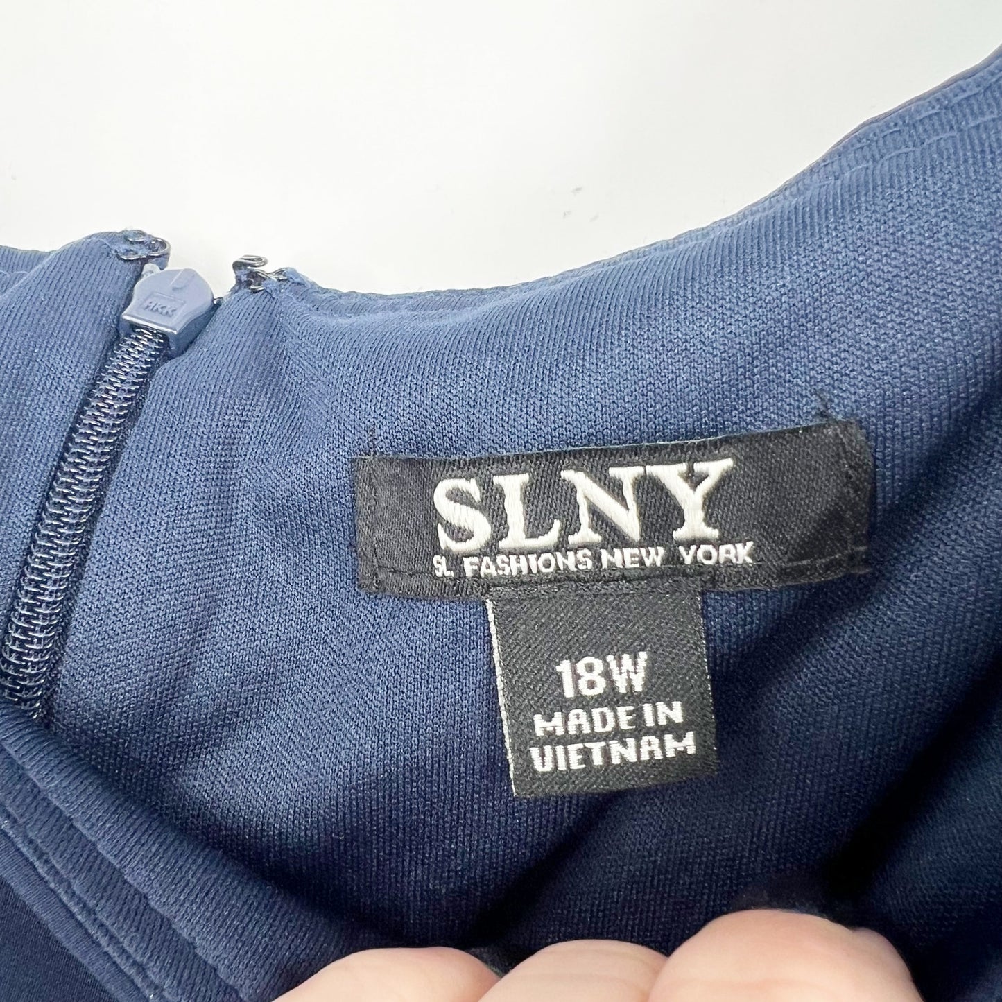 SLNY Women's Metallic Trim Cape Jumpsuit 18W Navy Blue Silver Asymmetrical NWT