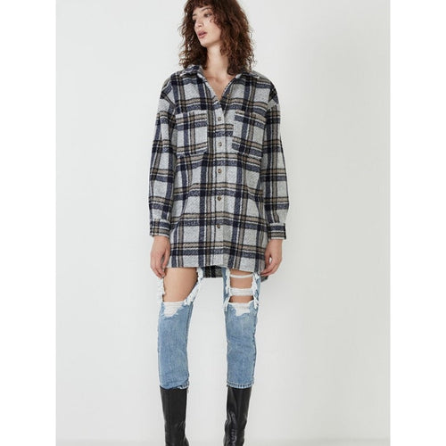 BARDOT Women Checked Flannel Shirt Jacket Small Blue Check NWT