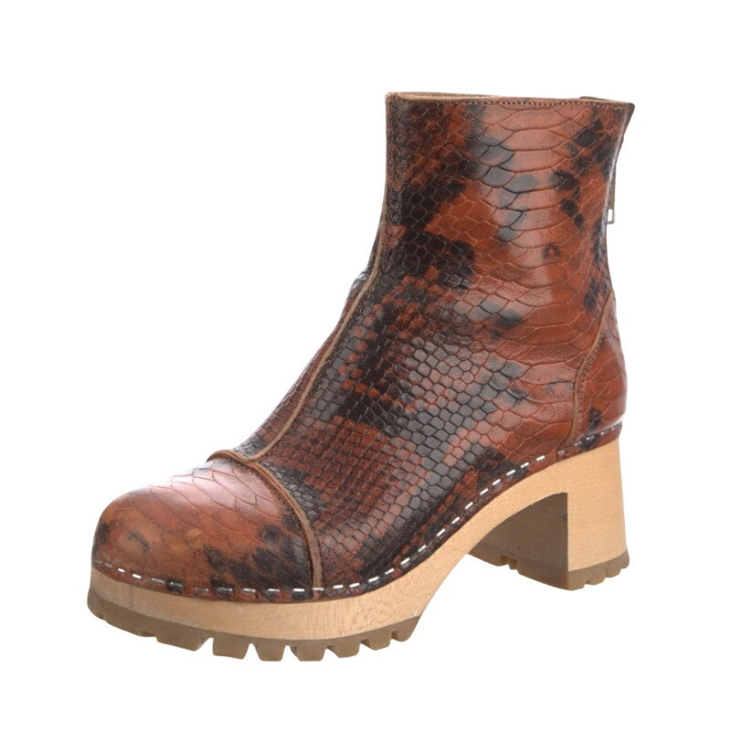 Swedish Hasbeens Womens Stitchy Ankle Boots EU 40 US 10 Brown Black Leather NWOB