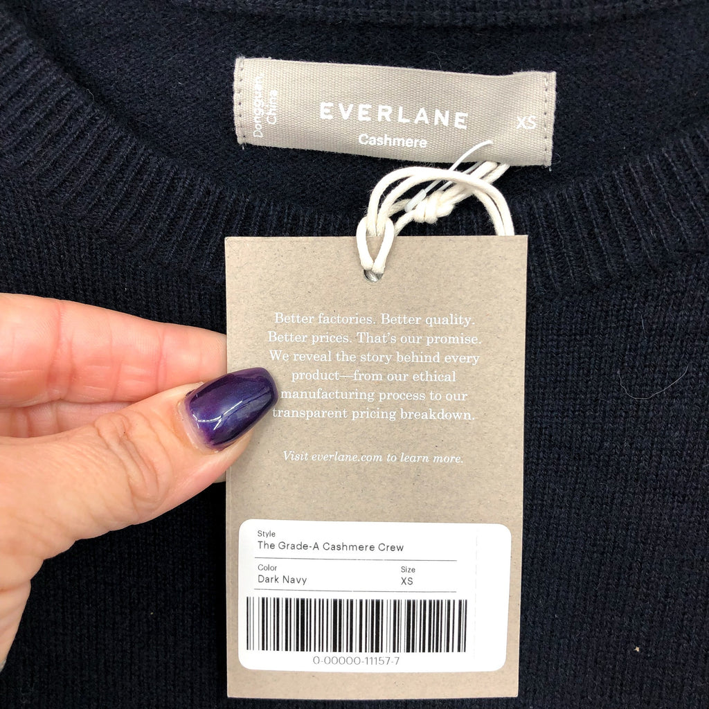 Everlane Mens Grade-A Cashmere Crew Sweater XS Dark Navy Blue NWT