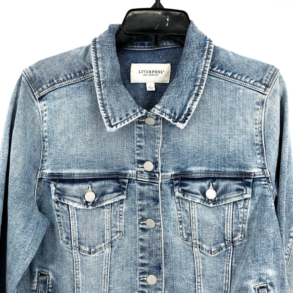 LIVERPOOL Women's Classic Trucker Jean Jacket Large Cabrillo Blue Denim NWT