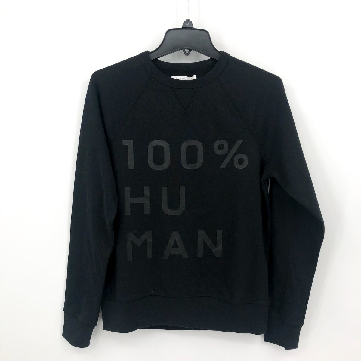 EVERLANE Unisex French Terry Sweatshirt XS Black 100% Human Typography NWT