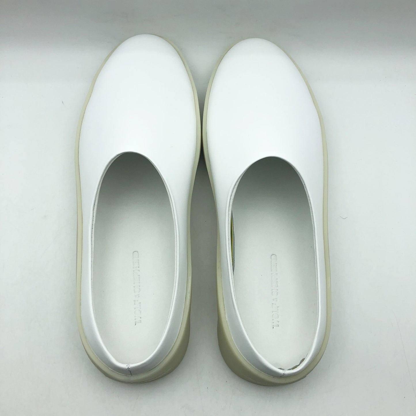 Wolf & Shepherd Mens 7.5 Womens 9 Cruise Mule Slip On Shoes White Vanilla NIB