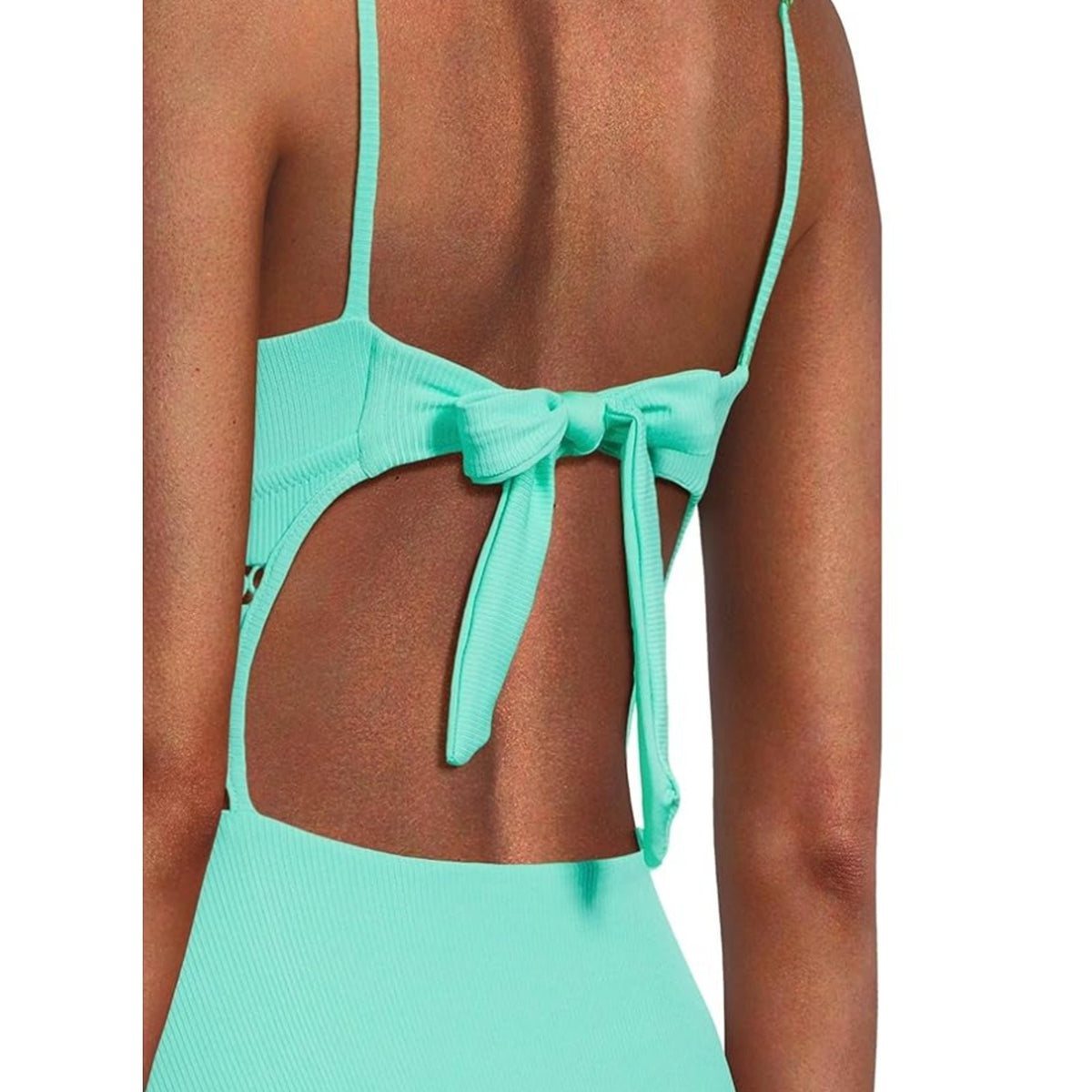 BECCA Modern Edge Toni One-Piece Swimsuit Medium Aqua Sea Green Rib Plunge NWT