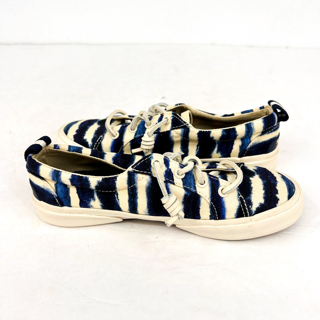 SPERRY Women's Pier Wave LTT Canvas Sneakers Size 5M Blue Tie-Dye Stripe NWOB