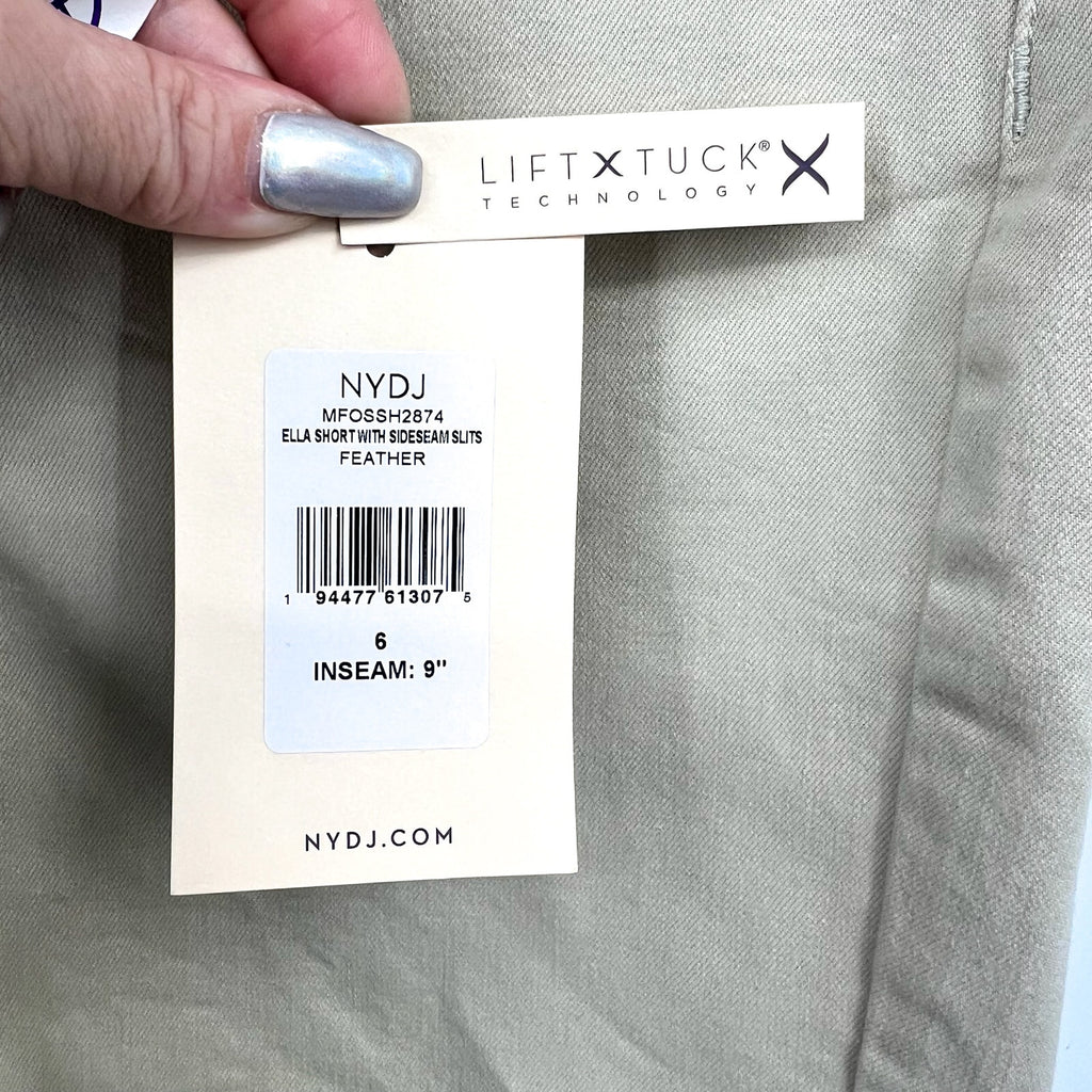 NYDJ Women's Ella Denim Shorts Size 6 Feather Beige Side Seam Slit Bermuda NWT