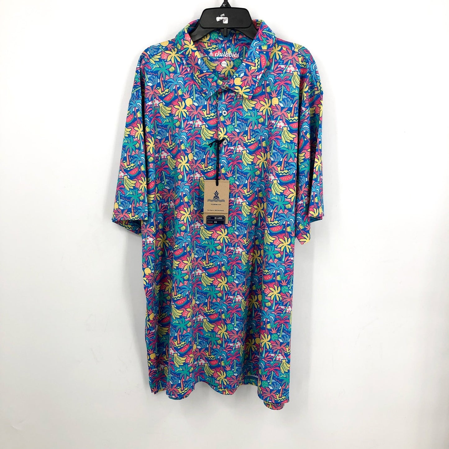 CHUBBIES Mens Performance Polo Large Blue Multi Tropical Bunch Short Sleeve NWT