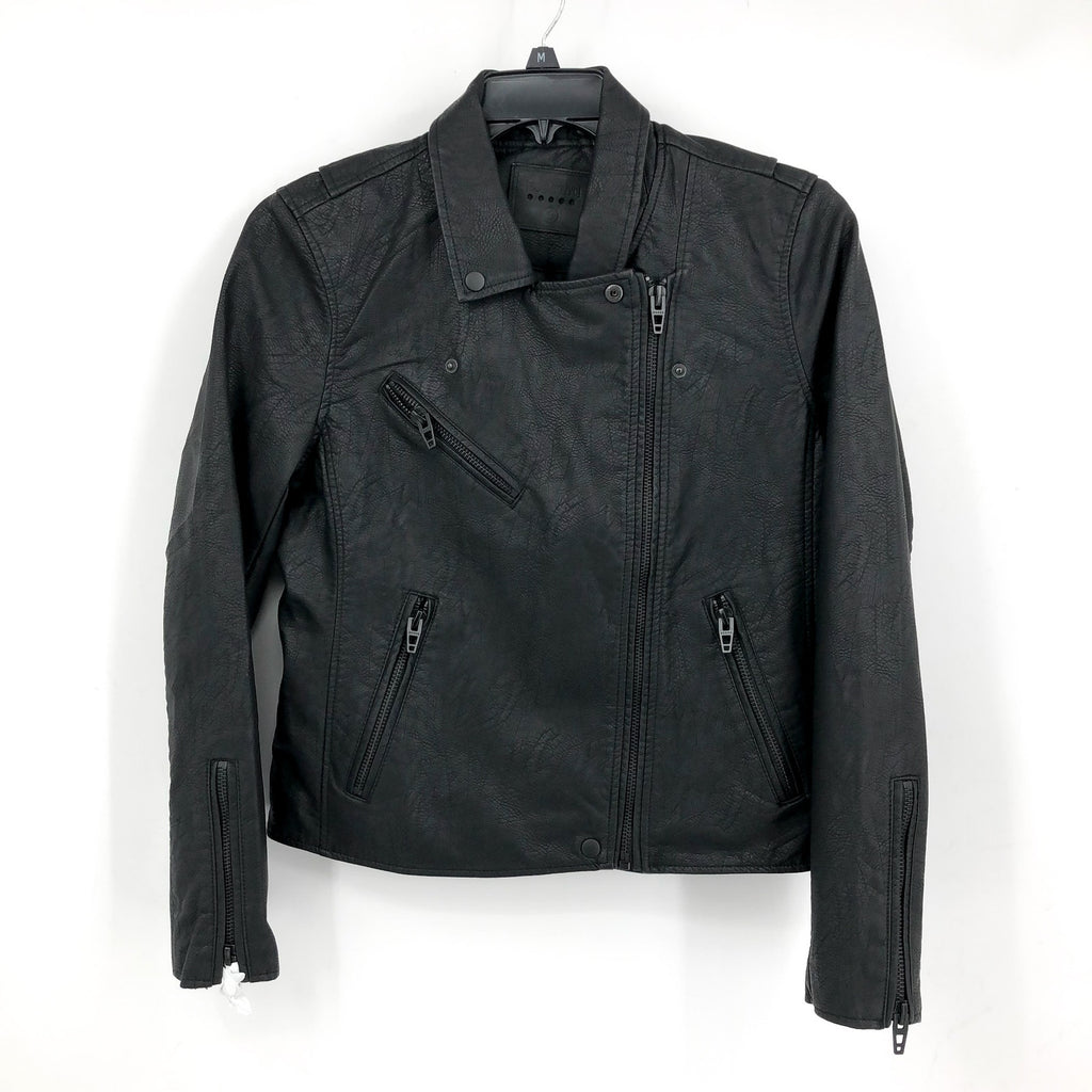 BLANKNYC Women's Moto Jacket Large Black Onyx Asymmetric Vegan Leather NWT