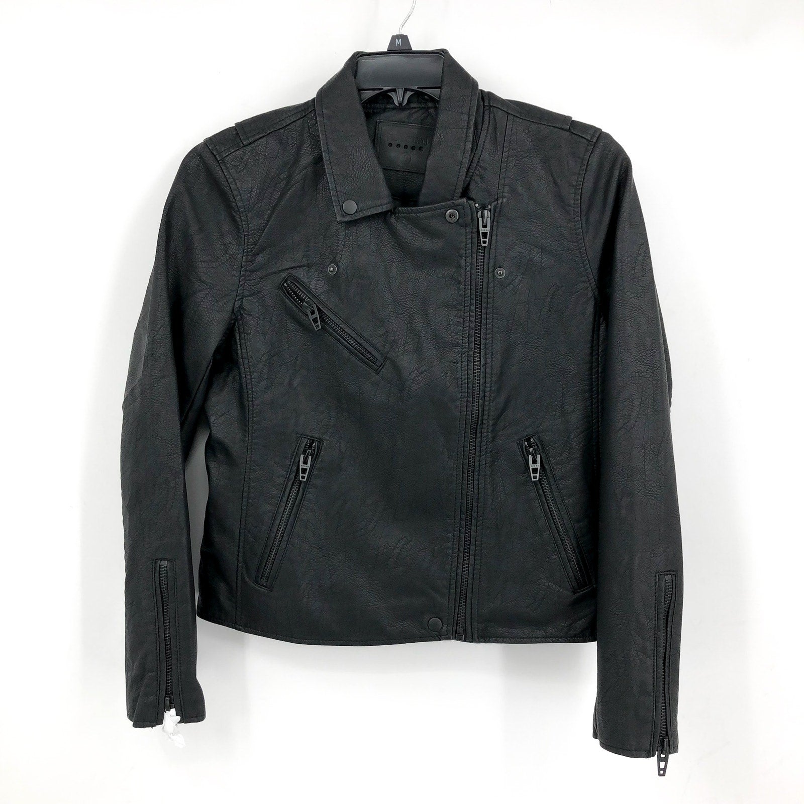BLANKNYC Women's Moto Jacket Large Black Onyx Asymmetric Vegan Leather NWT