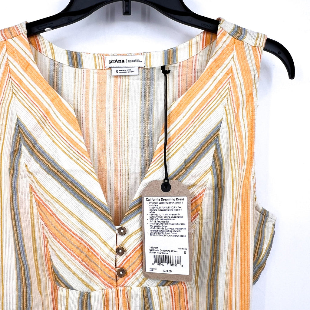 PRANA Women's California Dreaming Maxi Dress Small Golden Hour Stripe NWT