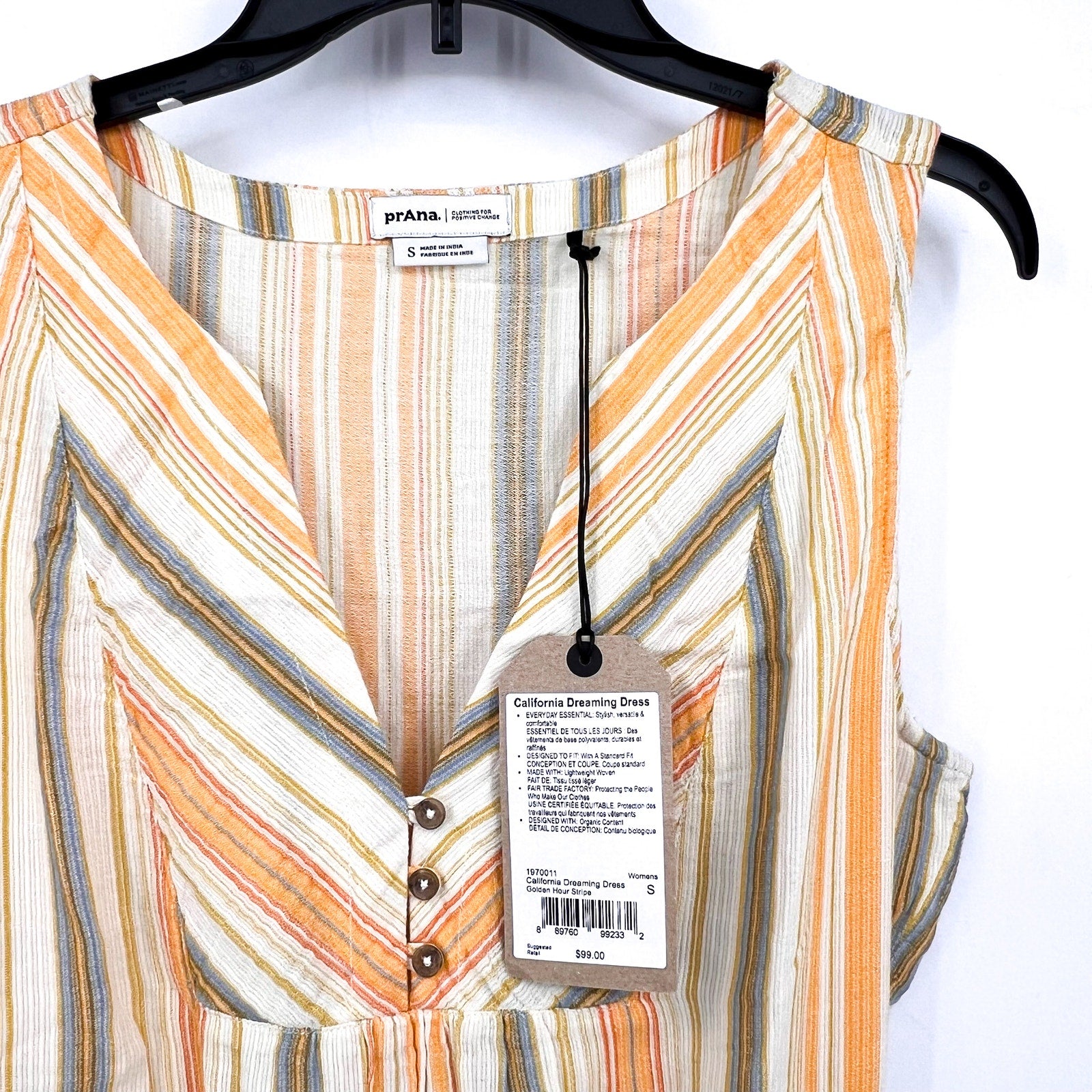 PRANA Women's California Dreaming Maxi Dress Small Golden Hour Stripe NWT