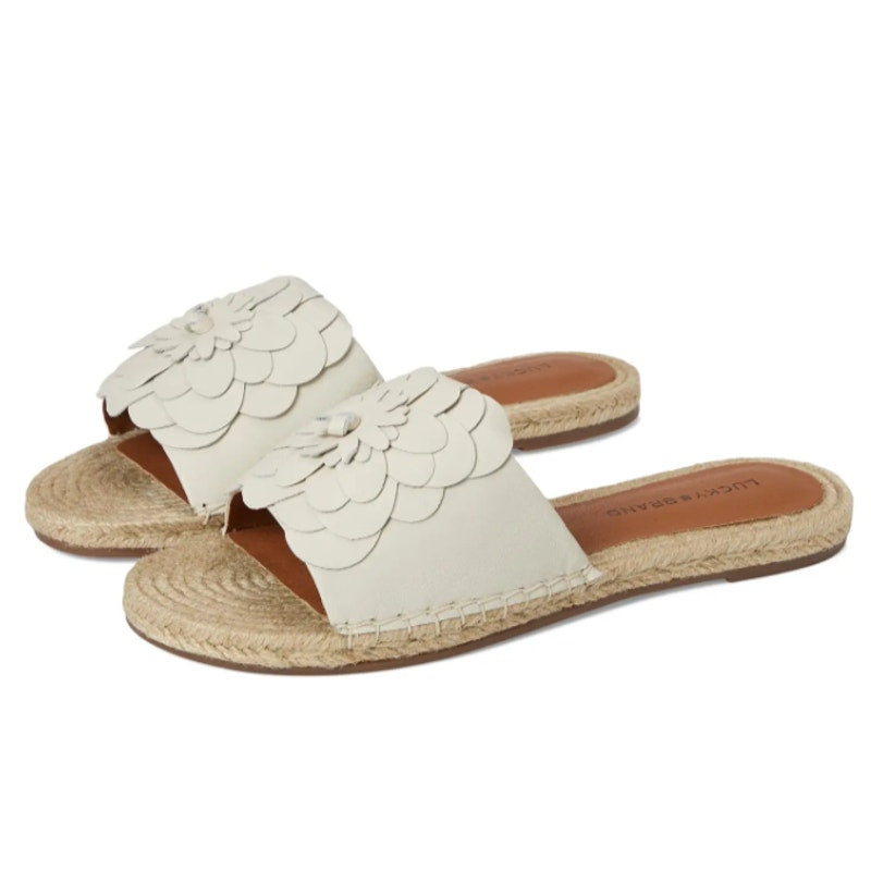 Lucky Brand Womens Biricha Slide Sandals Size 7 M Grey Taupe Leather NIB