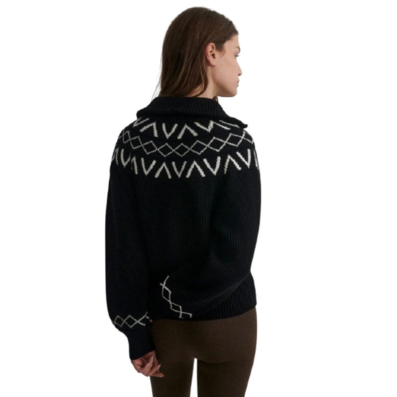 VARLEY Sigrid Fairisle Half-Zip Knit Sweater Medium Black Long Sleeve NWT