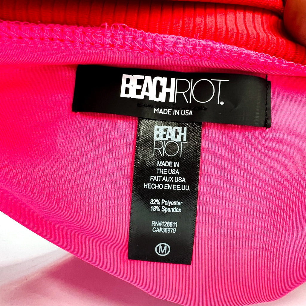 BEACH RIOT Emmy High Waist Bikini Bottom Medium Fuchsia Red Neon Pink NWOT