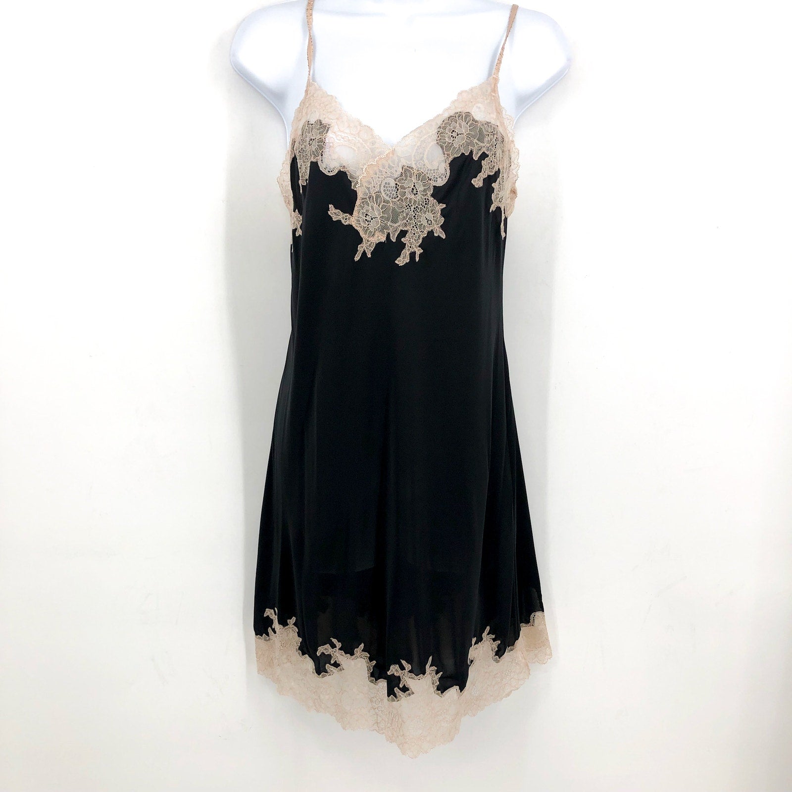 NATORI Women's Enchant Lace Trim Chemise Small Black Cafe Sleeveless NWT
