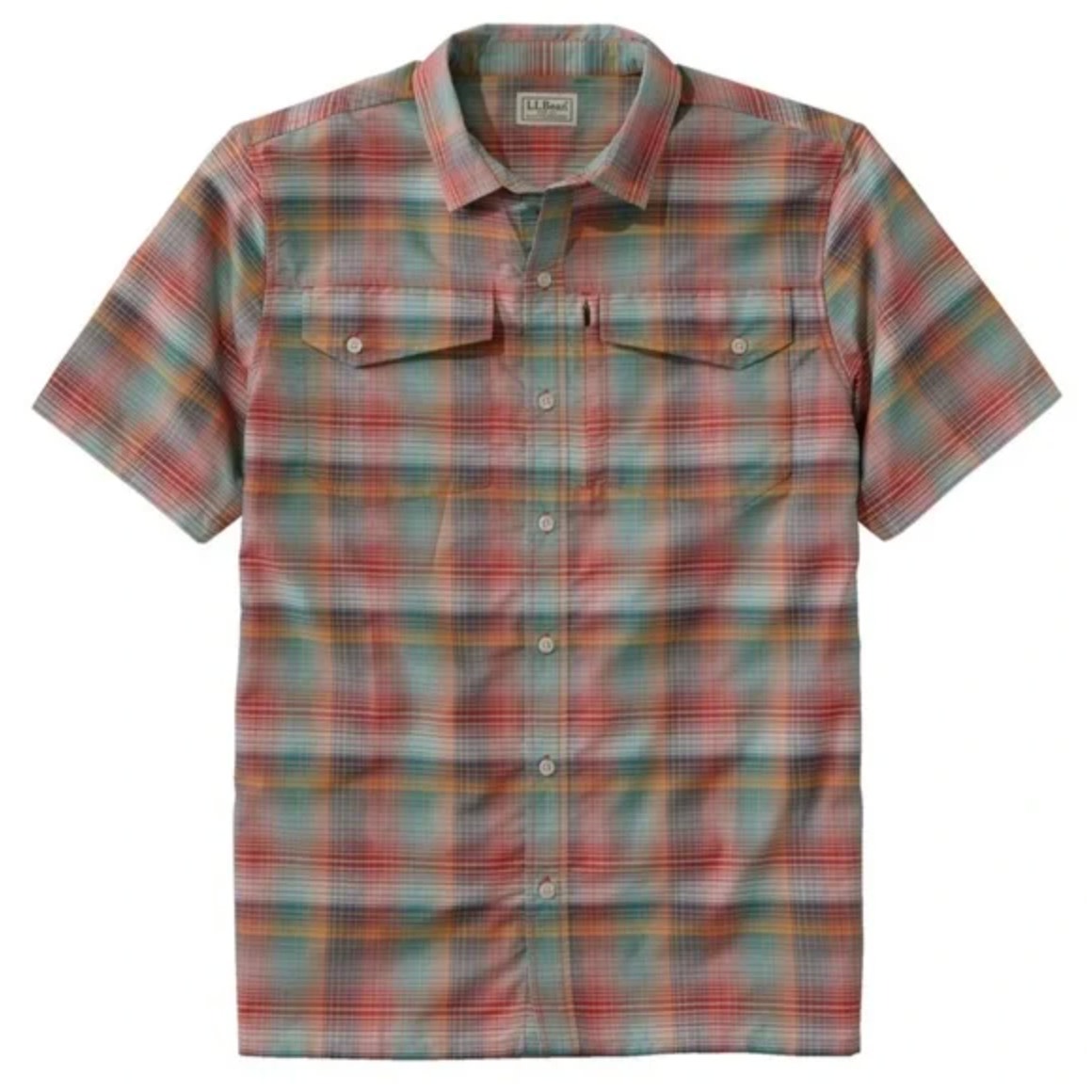 L.L. BEAN Mens Short-Sleeve Casual Shirt Small Red Green SunSmart Cool Weave NWT