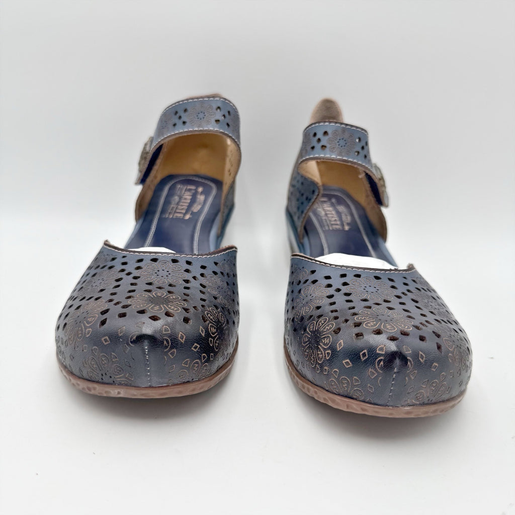 L'Artiste Womens Americana Sandals EU 41 US 9.5-10 Navy Blue Leather NIB