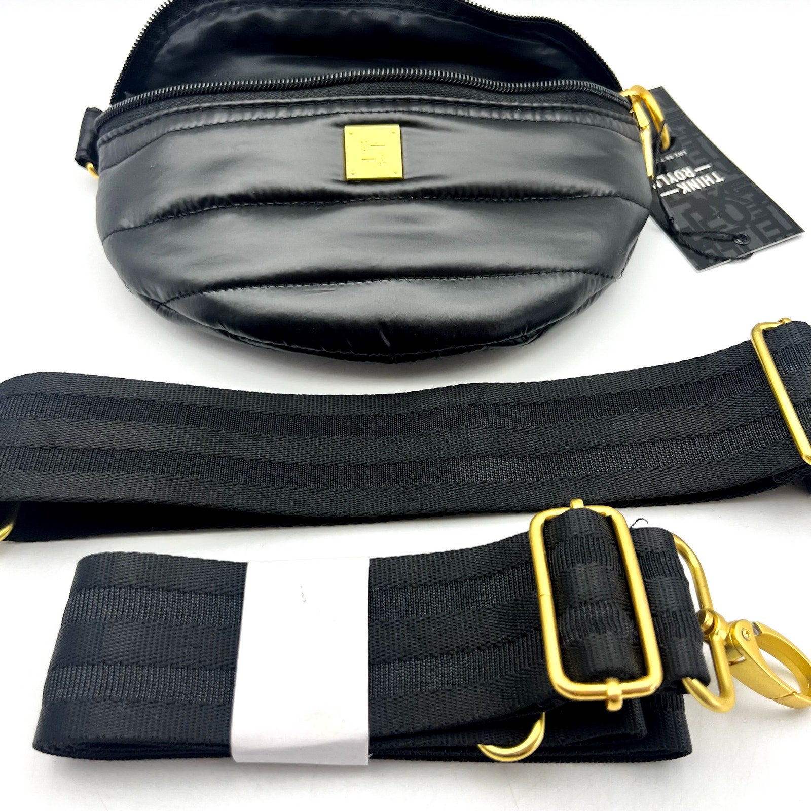 THINK ROYLN Women's Shining Star Crossbody Belt Bag Shiny Black NWT