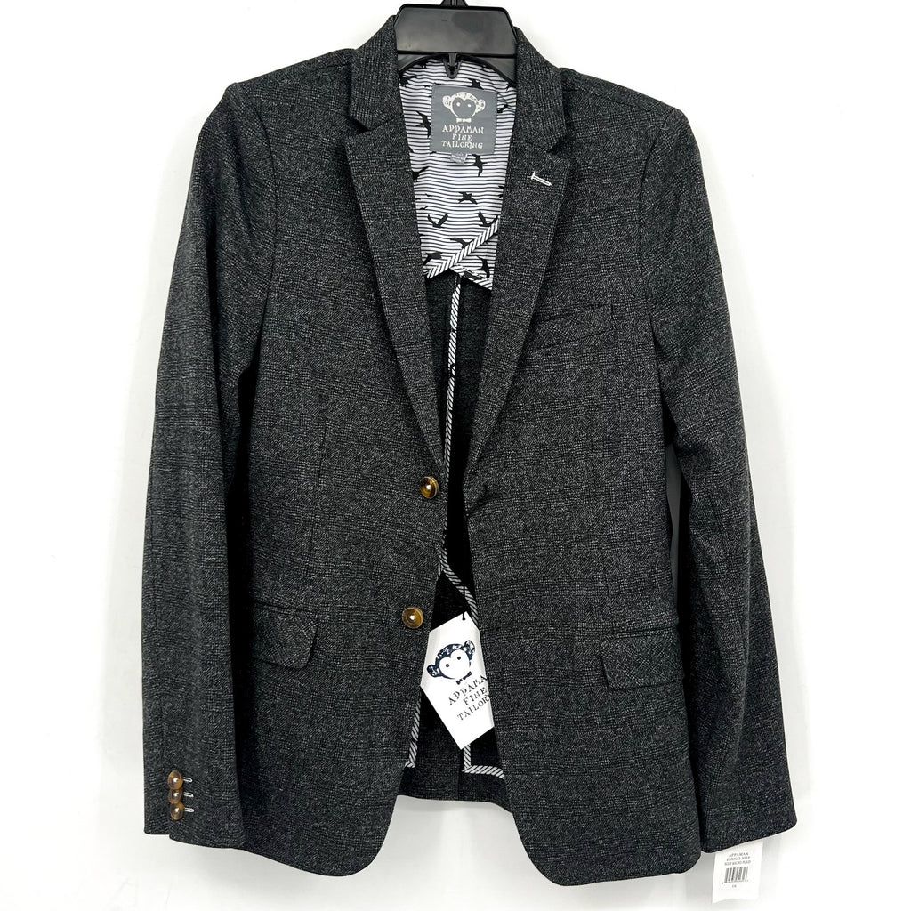 APPAMAN Boy's Stretchy Mod Suit Jacket Size 16 Grey Noir Micro Plaid NWT