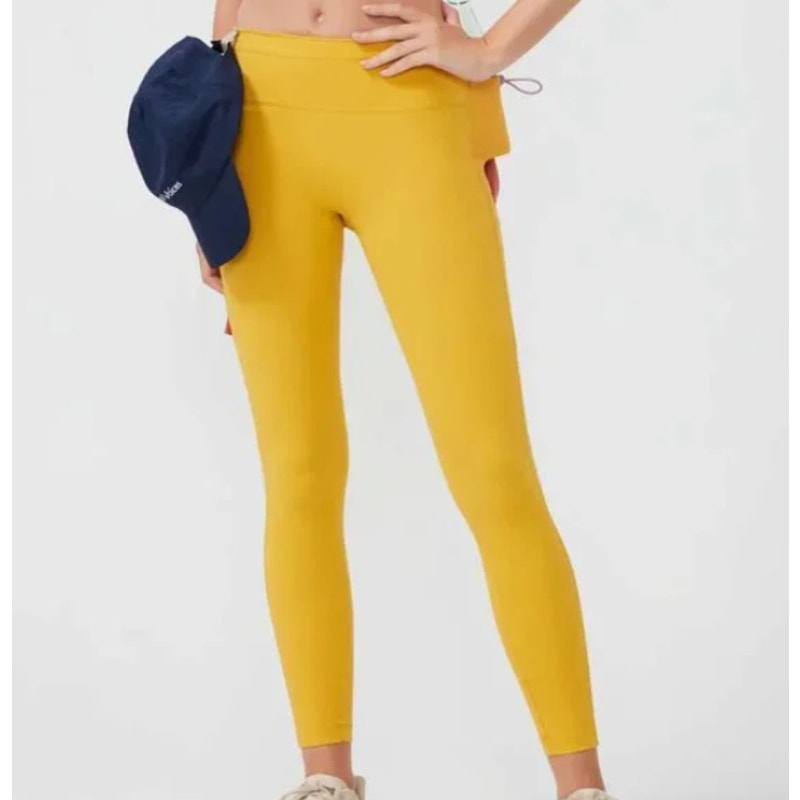OUTDOOR VOICES Women's Snacks 7/8 Leggings XS Yellow Cider Mini Sidepack NWT