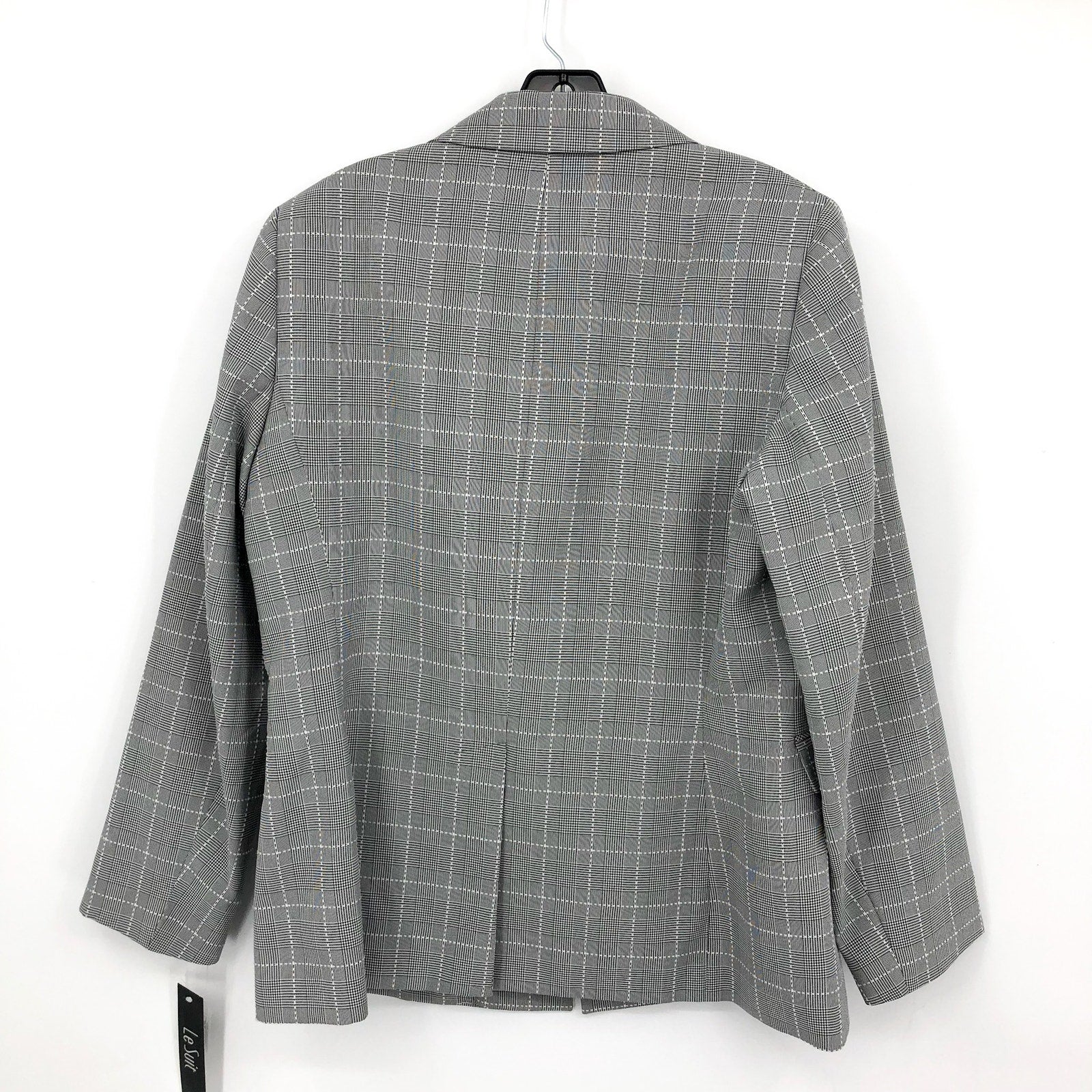 LE SUIT Women's Single Button Suit Jacket Size 12 Grey Black Plaid Blazer NWT