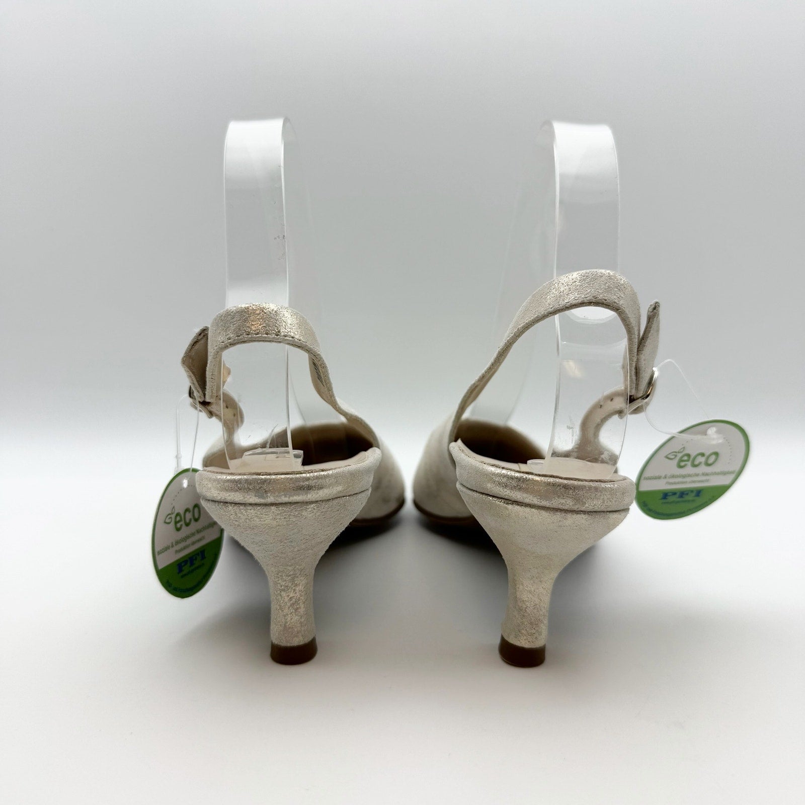 Paul Green Womens Rio Heels US 6.5 M Silver Metallic Leather Ankle Strap NIB