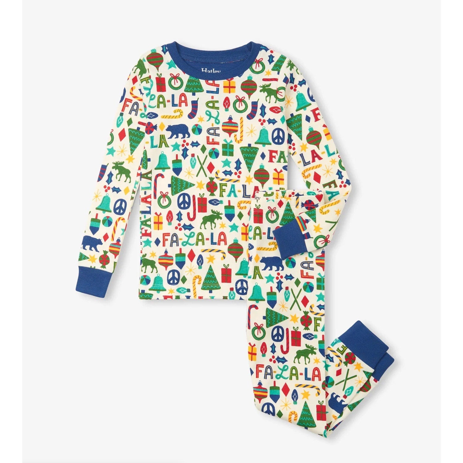 HATLEY Boy's Falala Pajama Set Size 5 Blue Printed Long Sleeve Holiday NWT