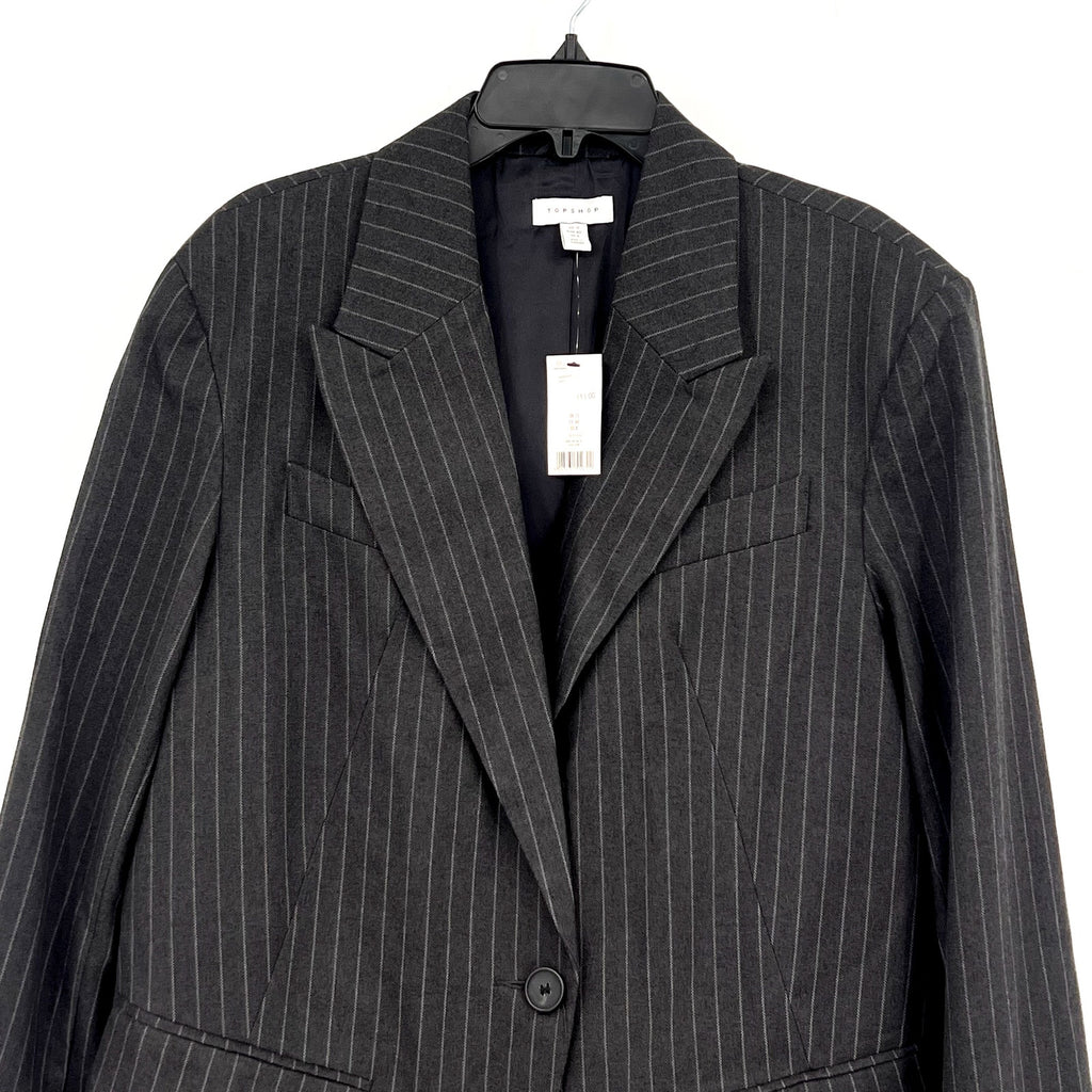 TOPSHOP Women's Oversized Tailored Dad Blazer Jacket Size 8 Grey Pinstripe NWT