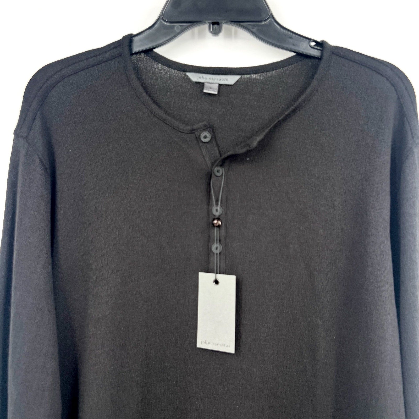 JOHN VARVATOS Men's Walden Henley Shirt Large Black Long Sleeve NWT
