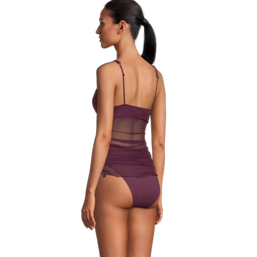 BECCA Muse Macie One Piece Swimsuit Large Purple High Neck Mesh Overlay NWT