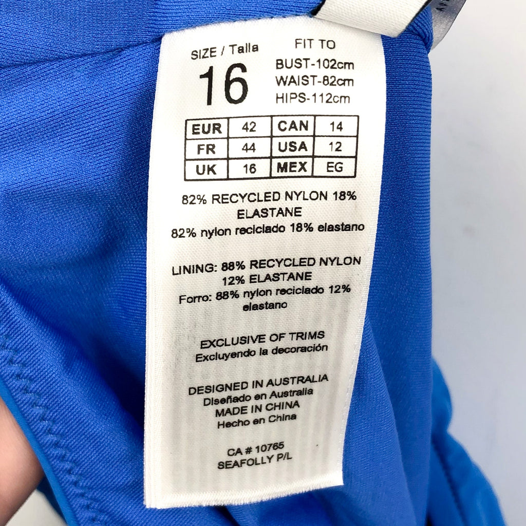 SEAFOLLY COLLECTIVE Cross Back One Piece Swimsuit Size 12 Blue Deep V Neck NWT