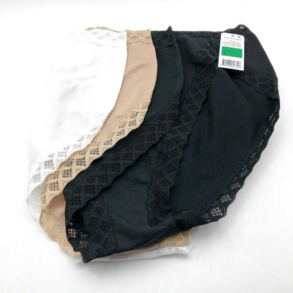NATORI Womens Bliss French Cut Brief 3-Pack Panties Large Black, Cafe, White NWT
