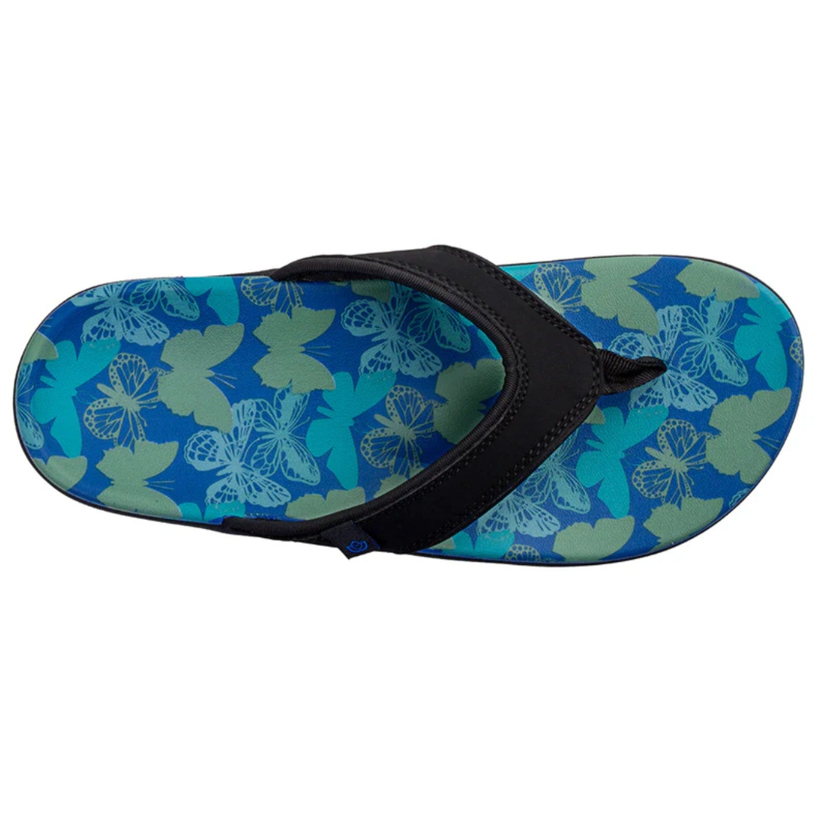 Spenco Women's Yumi Butterfly Sandals Size 8 WIDE Blue Black Flip Flop NWT