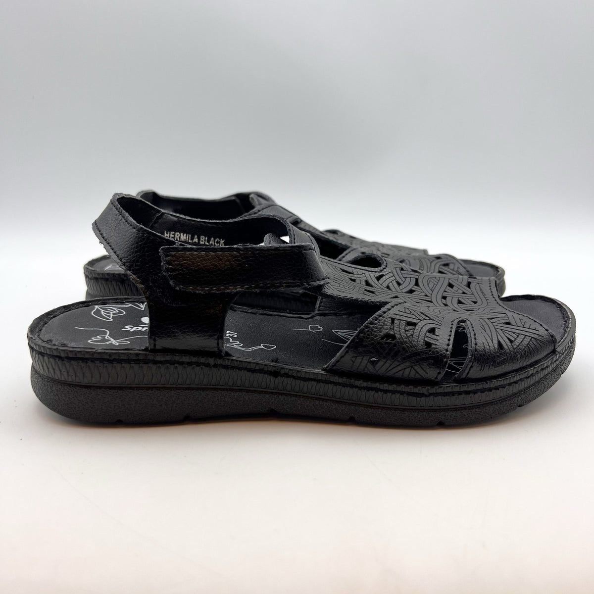 Spring Step Womens Hermila Sandals EU 37 US 6.5-7 Black Faux Leather NWOB