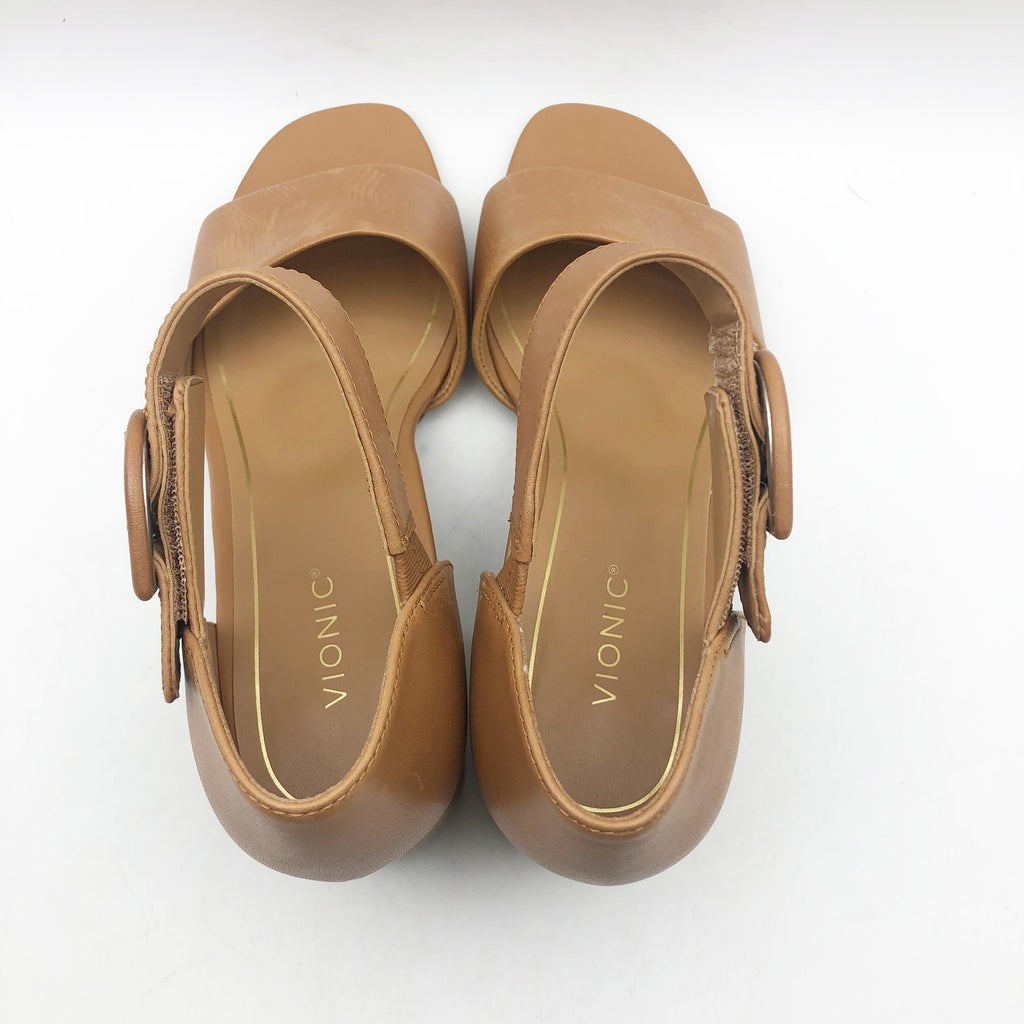 VIONIC Womens Chardonnay Heeled Sandals Size 8 M Camel Tan Leather NWOB