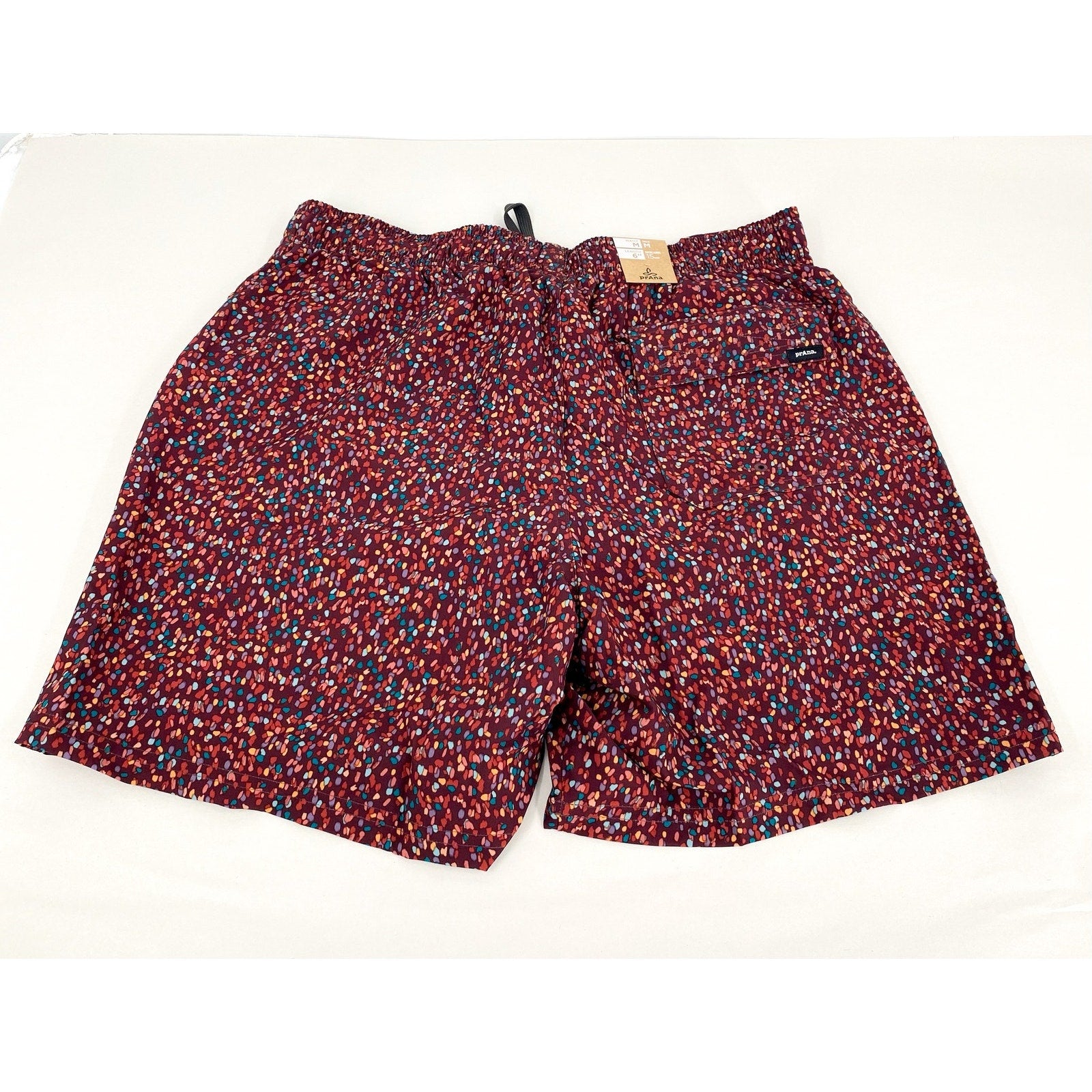 PRANA Men's Plunge Swim Shorts Medium Red Cacao Alotta Dots 6" Inseam Liner NWT