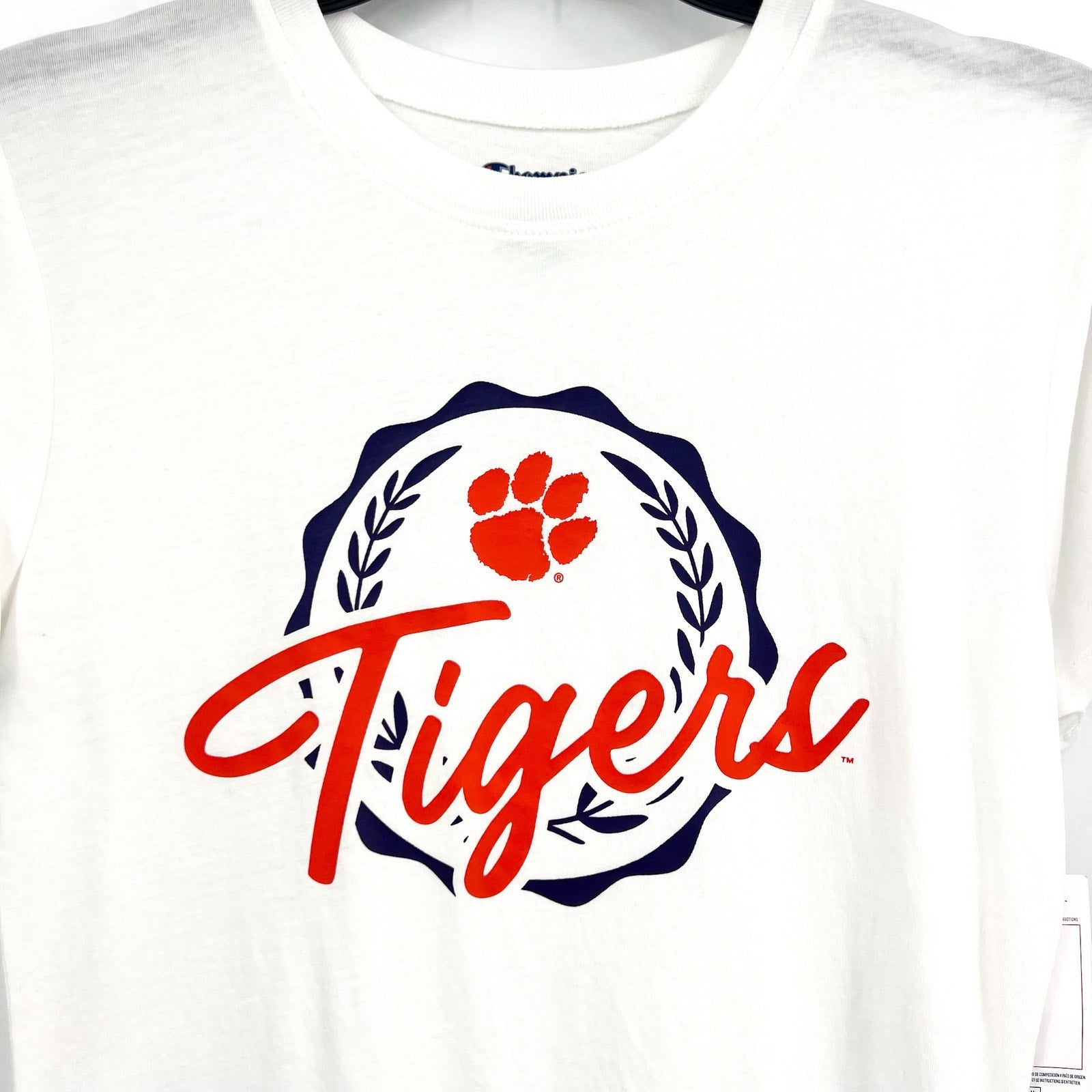 CHAMPION Womens Short Sleeve Tigers Crest T-Shirt Small White Crewneck NWT