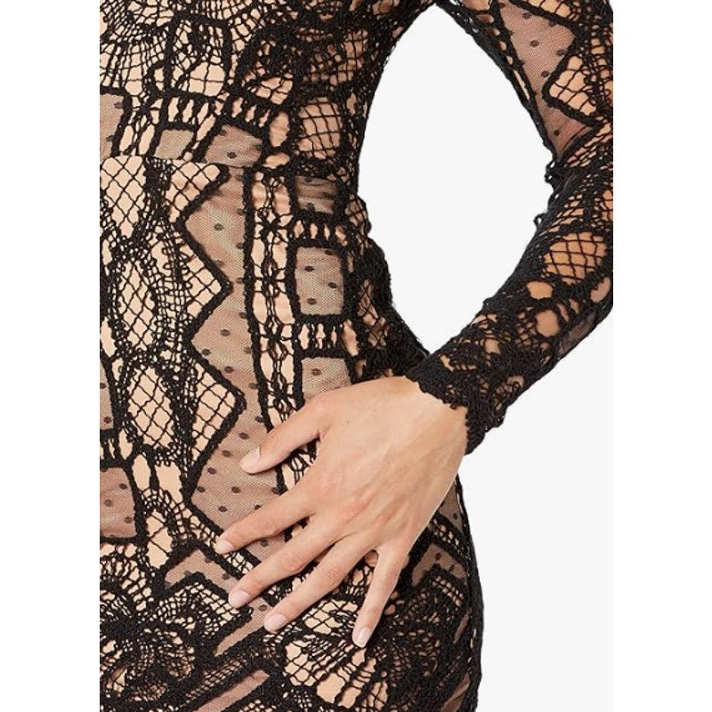 BARDOT Women's Zendaya Mini Lace Dress US 8 Large Black Nude Off Shoulder NWT