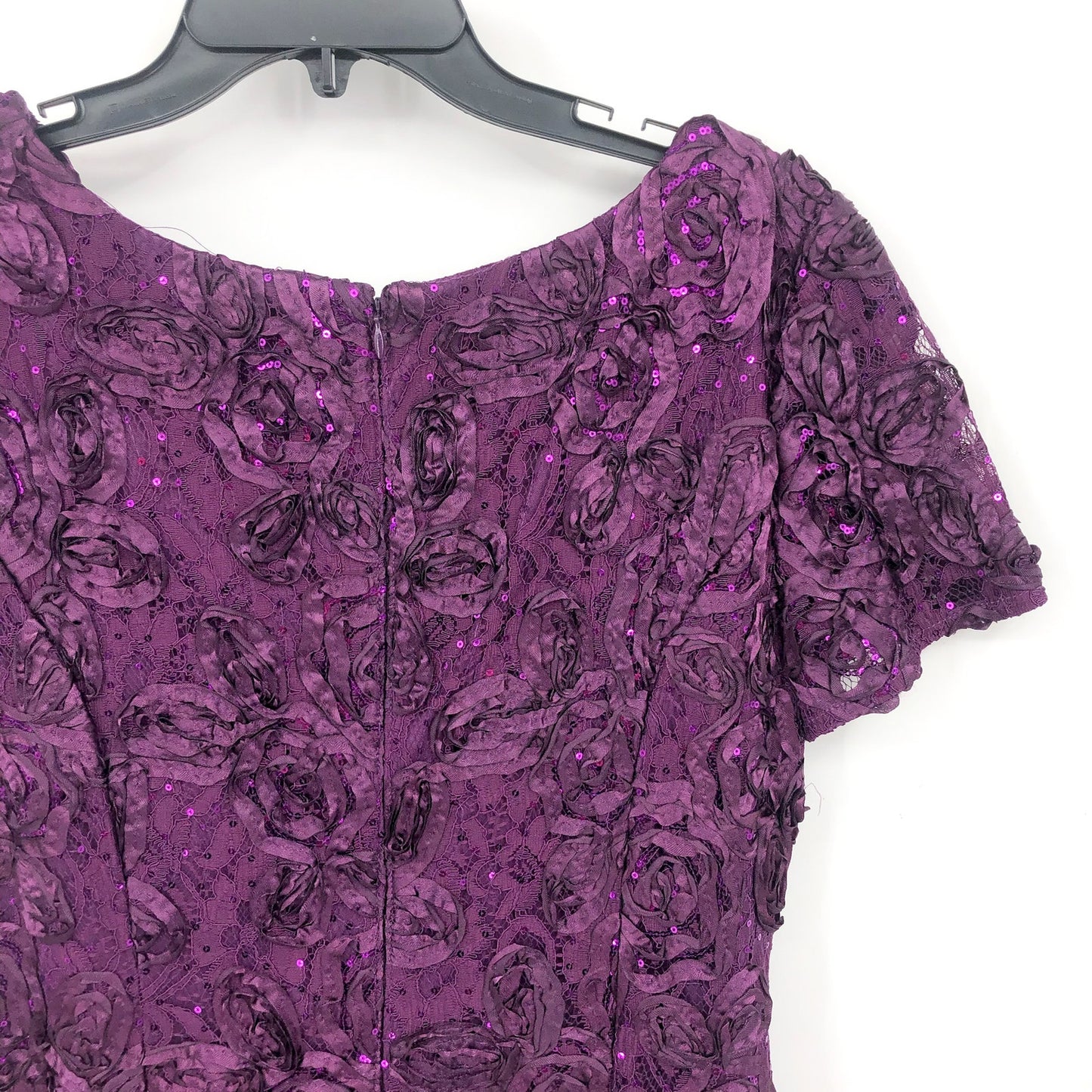 ALEX EVENINGS Women's Rosette Lace A-Line Gown Size 12 Purple Eggplant NWT