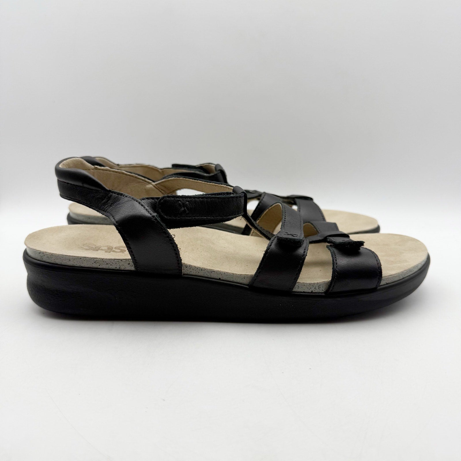 SAS Womens Sorrento Adjustable Comfort Sandals US 12 M Black Leather NIB